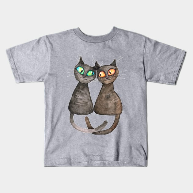 Two cute loving cats Kids T-Shirt by Bwiselizzy